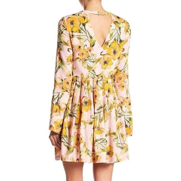 Free People Womens 4 Tegan Mini Dress Floral Print Slit Bell Sleeves Boho - Picture 5 of 9